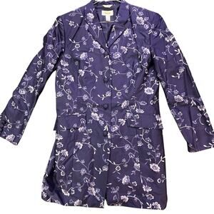 Talbots Pant Suit Womens 8 Blue Pure Silk Floral Jacket Pants Set Formal